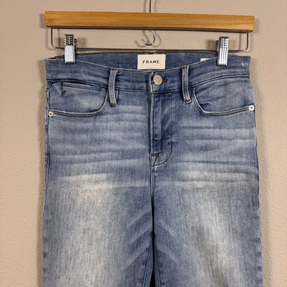FRAME Le High Straight Jeans Light Wash Raw Hem Mid Rise Women's 27